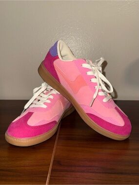 Women's Pink Suede & Canvas Low-Top Sneakers